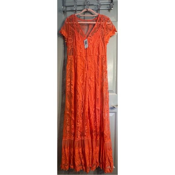 Torrid Button Front Lace Coral Maxi Dress NWT Size 10/M-L and 1X/14-16 - Picture 12 of 16